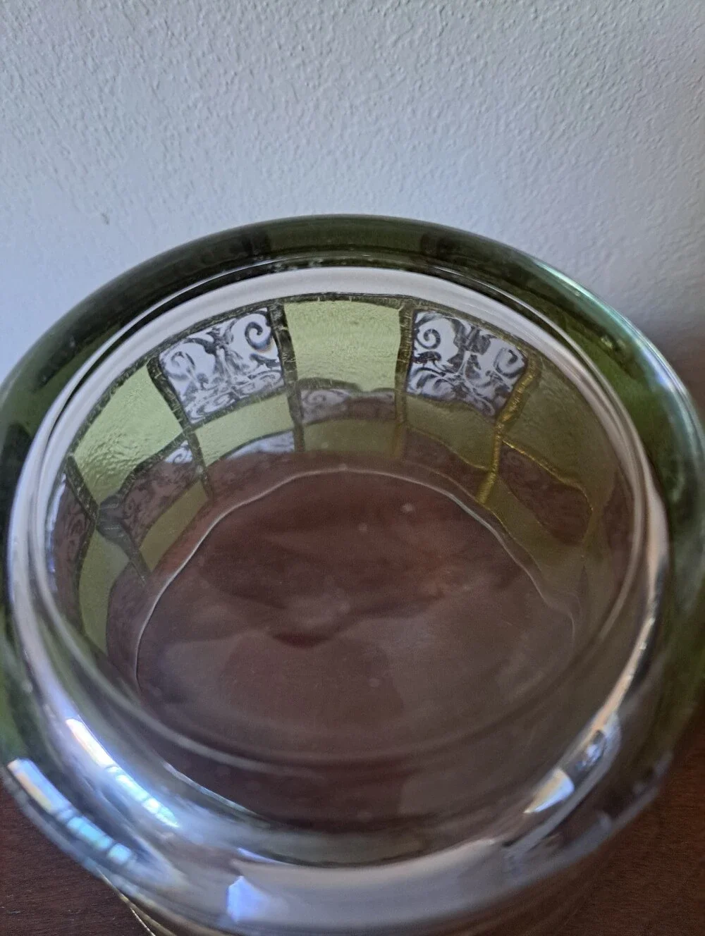 Vtg Culver Prado Glass Ice Bucket Green 22K Gold MCM Barware